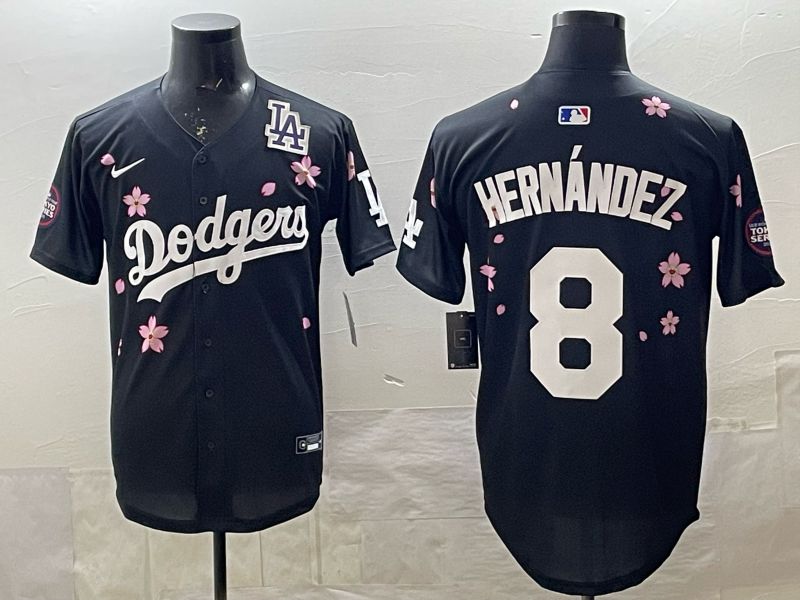 Men 2025 Nike Los Angeles Dodgers #8 Hernandez Black Game MLB Jersey 02